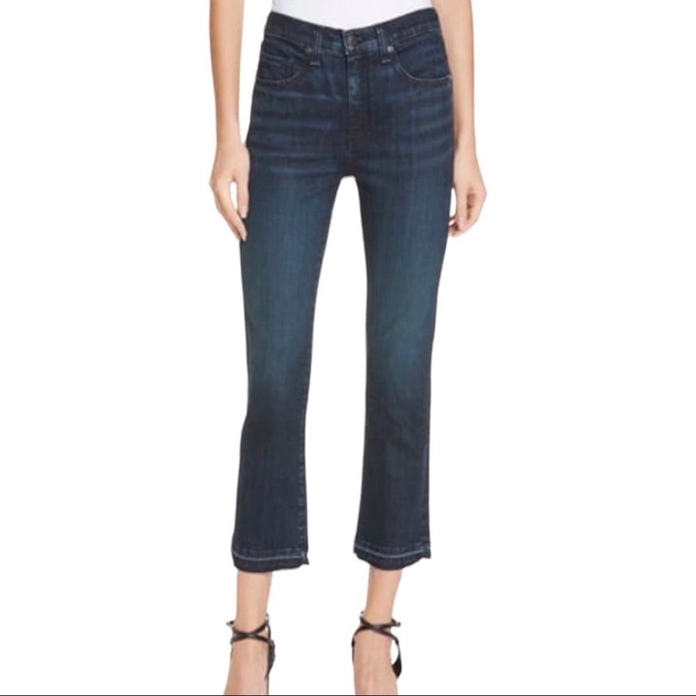 Veronica Beard Carly Kick Flare Jeans Dark Wash Size 26 Frayed Hem